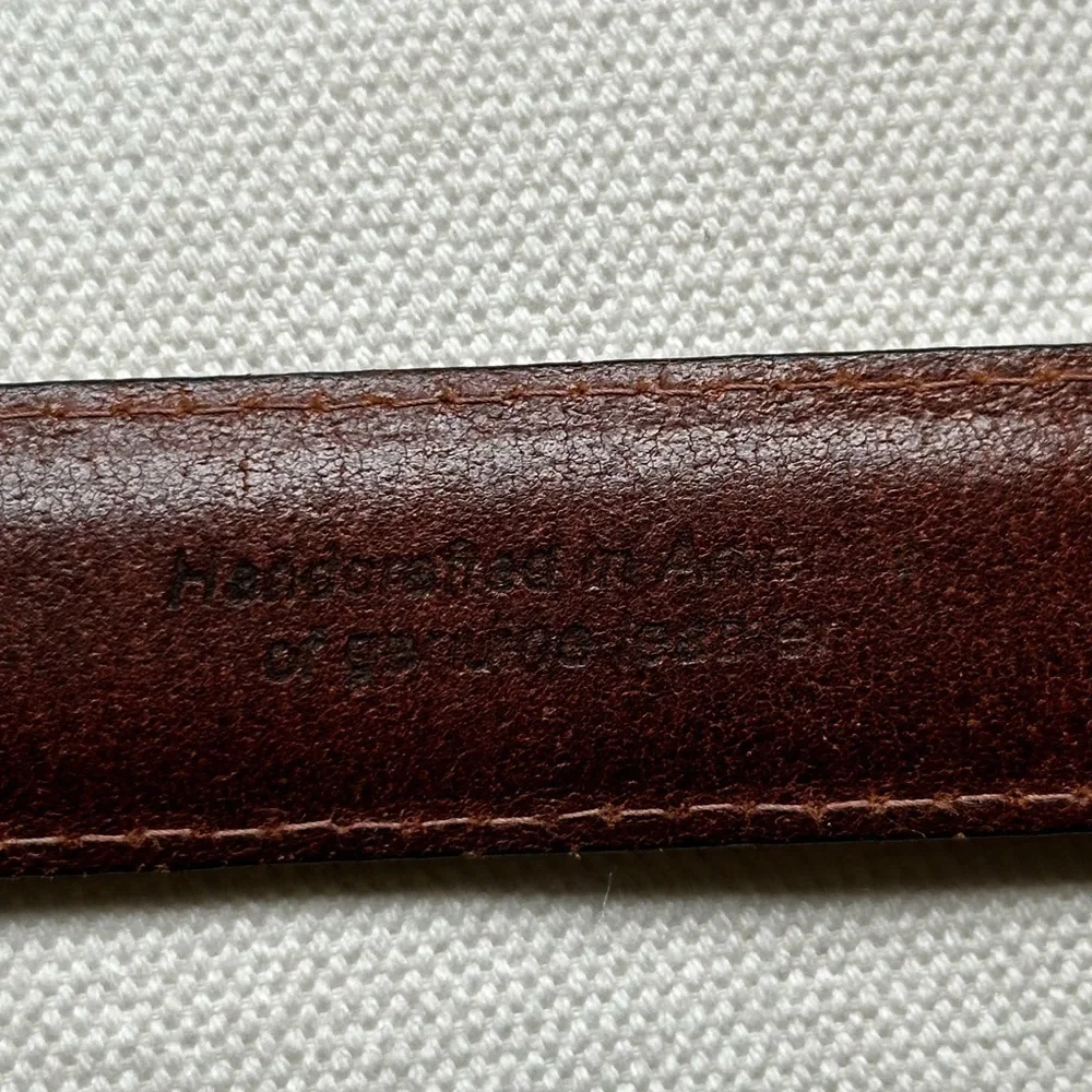 Tommy Hilfiger Brown Leather Belt Men’s 35-37 Brass Tone buckle Work Casual